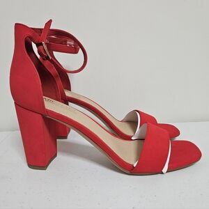MICHAEL BY MICHAEL SHANNON Stella Red Ankle Strap High Heels SZ 11 Soft Suede